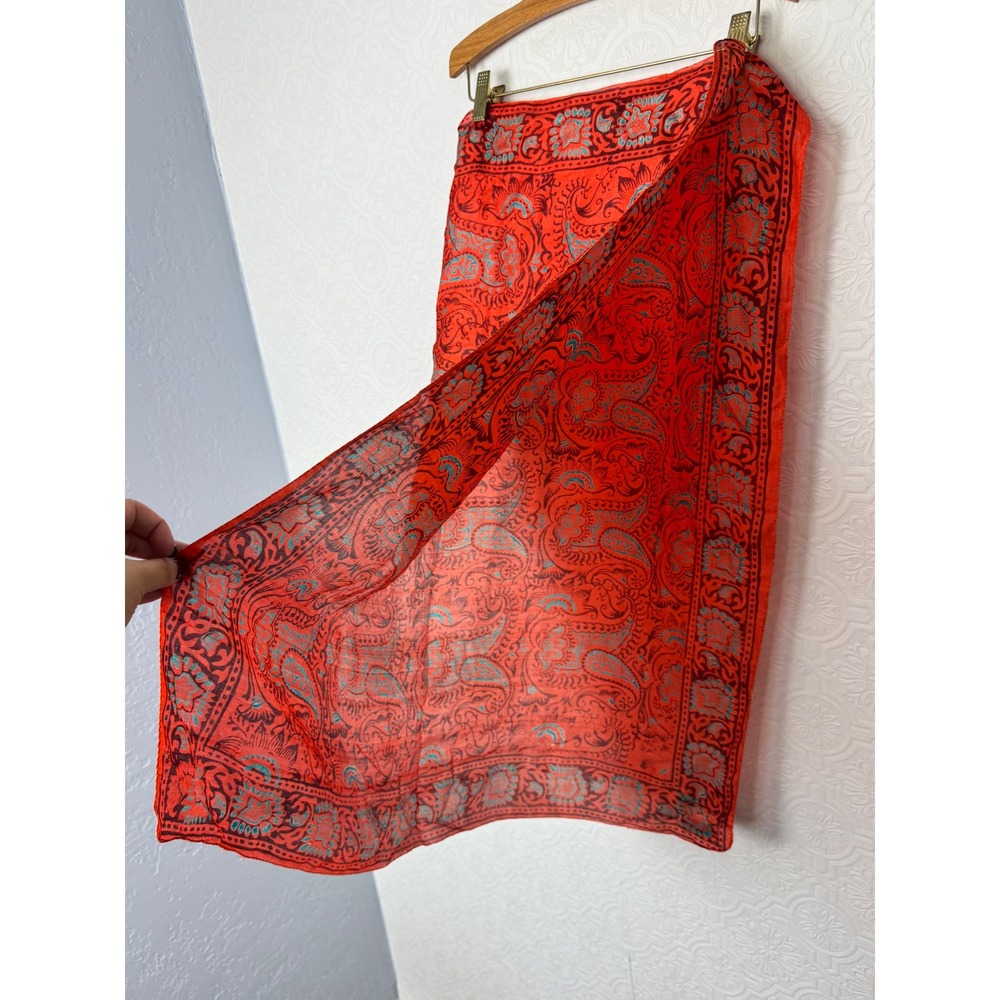 Vintage Contemporary Designs 100% Silk Scarf Red Paisley Made in India Boho